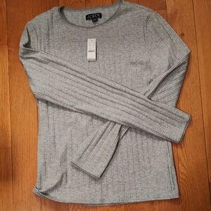 J. Crew Gray Pointelle Ribbed Knit Long Sleeve Crew
